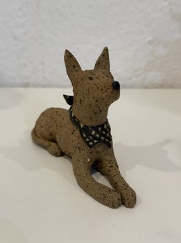 Julia Wade Pottery/ Dog Sculpture - Check Bandana