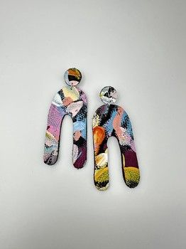Lilly &amp; Mr Fletcher Abstract-painted Earrings Acrylic and Leather Large A