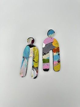 Lilly &amp; Mr Fletcher Abstract-painted Earrings Acrylic and Leather Large B