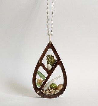 Rumma Designs Teardrop Ocean Treasure Pendant on a sterling silver chain B