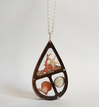 Rumma Designs Teardrop Ocean Treasure Pendant on a sterling silver chain A