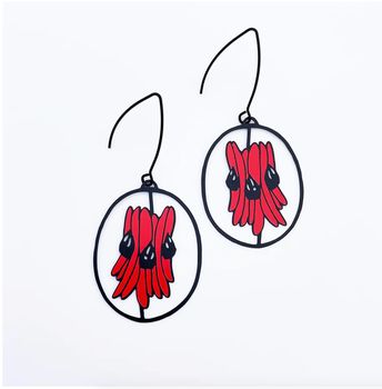 Denz and Co Midi Sturt Desert Pea Earrings in Red/Black
