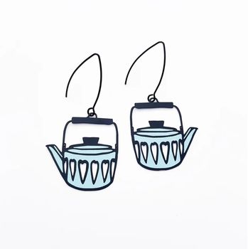 Denz and Co Midi Scandi Tea Pot earrings in Vintage Blue