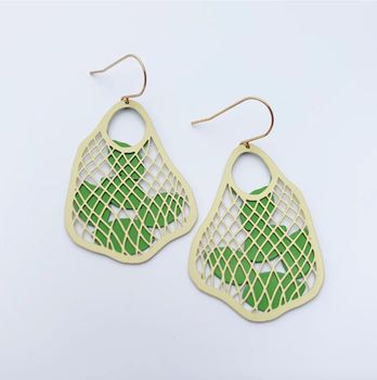 Denz and Co String Bag earrings in Custard with Limes