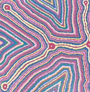 Gregory Jupurrurla Gill / 76x76cm / Lukarrara Jukurrpa (Desert Fringe-rush Seed Dreaming)