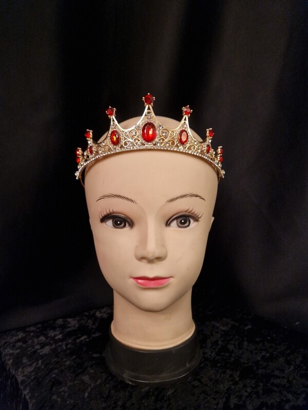 Red Crystal Tiara Gold Tone 