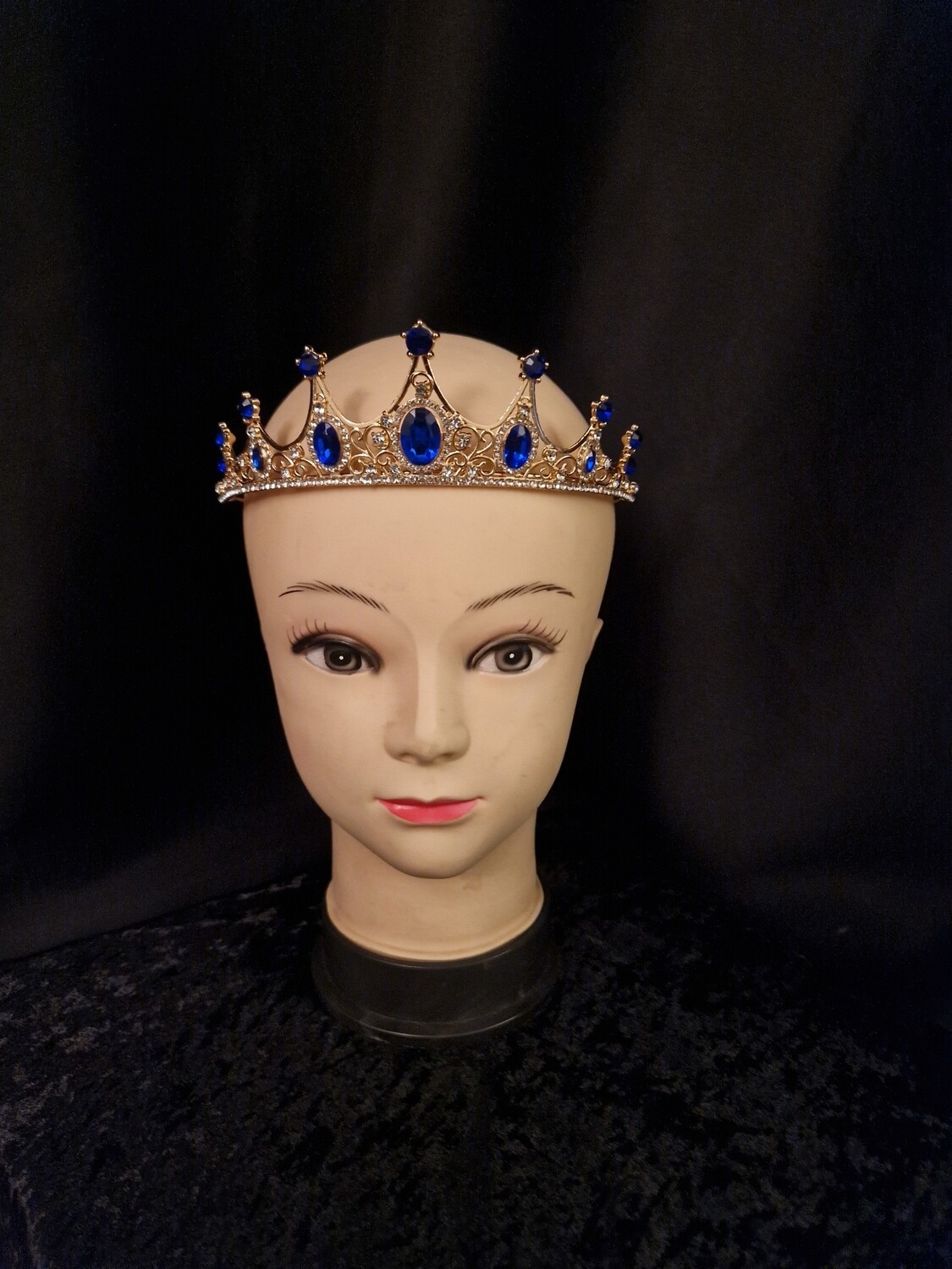 Royal Blue Crystal Tiara Gold Tone 