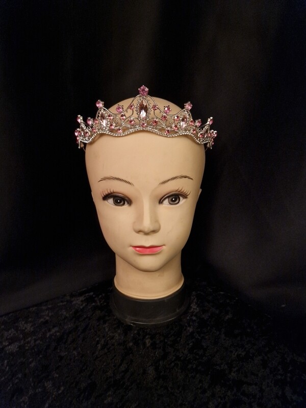Pink Crystal Tiara Silver Tone 