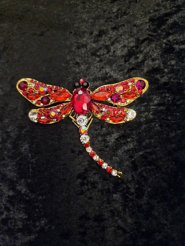 Dragonfly Brooch Red