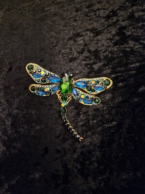 Dragonfly Gold Tone Brooch Blue