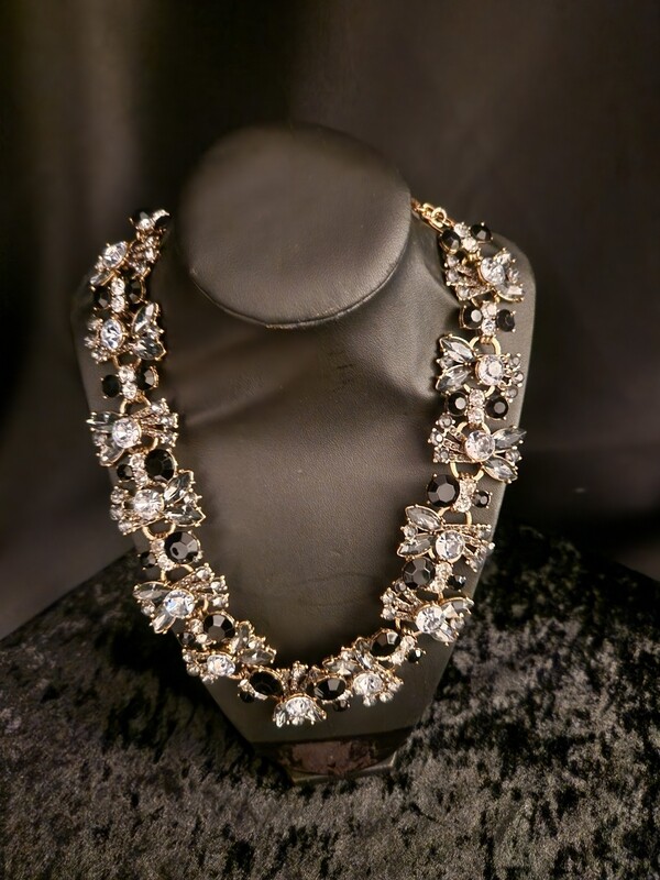 Black & Clear Rhinestone Choker Necklace