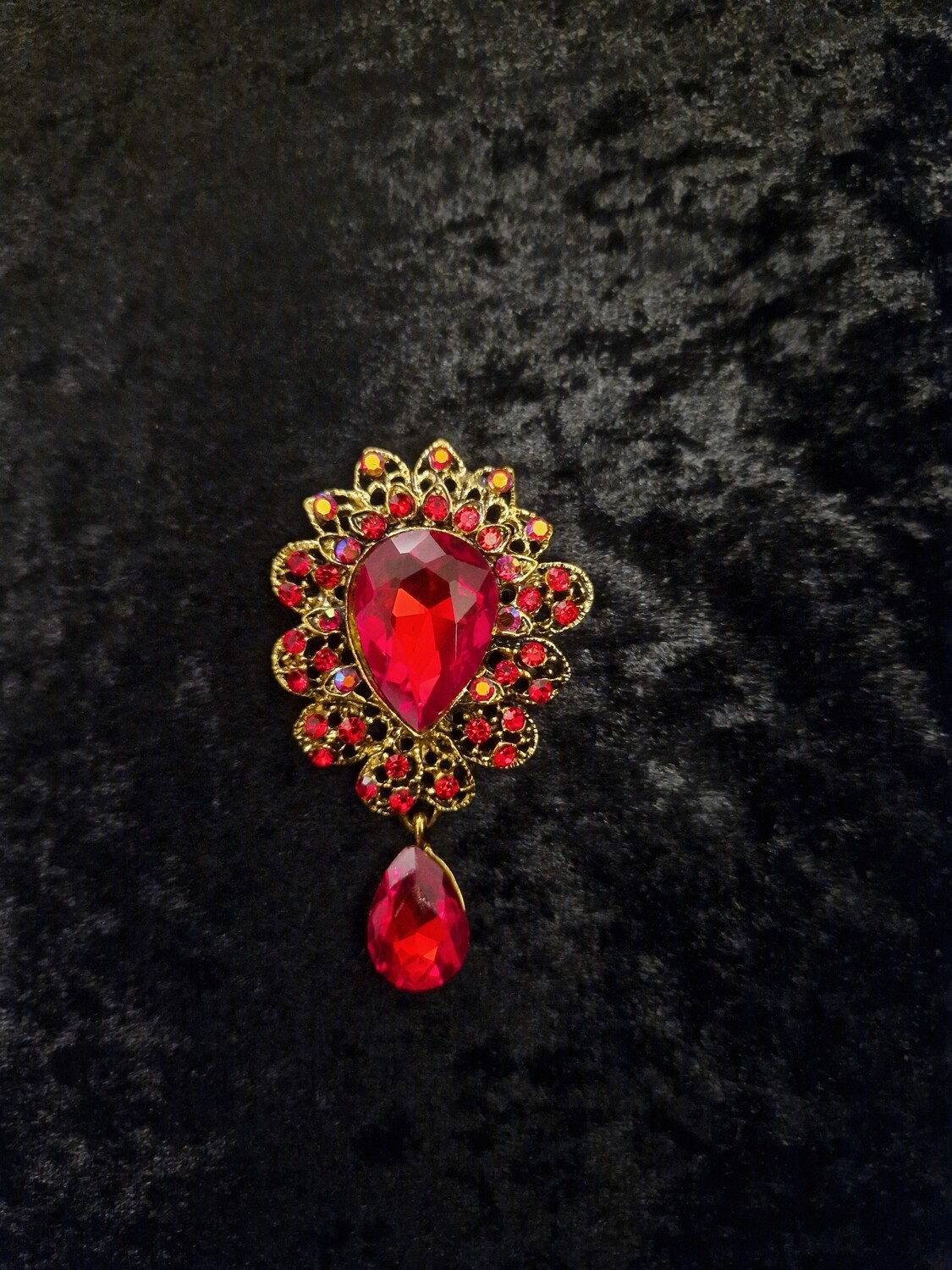 Water Drop Rhinestone Brooch Red