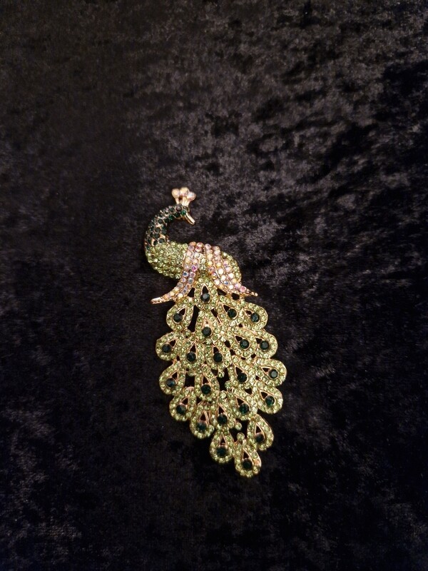 Peacock Brooch Green