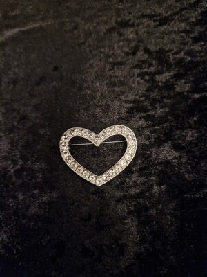 Rhinestone Heart Brooch Silver