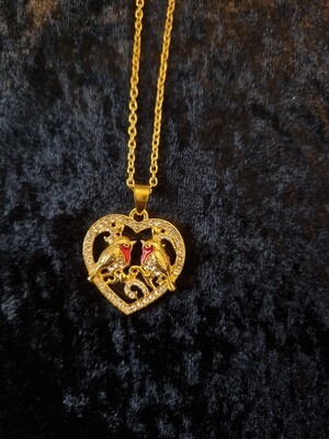 Robin Birds in Heart Necklace