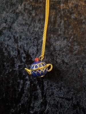 Blue Enamel Teapot Necklace
