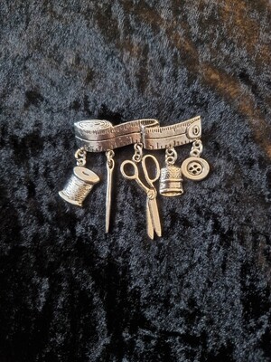 Sewing Brooch Silver Tone 