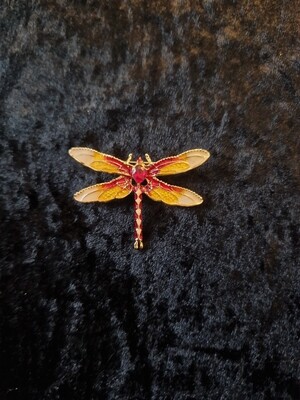 Dragonfly Brooch Red & Orange