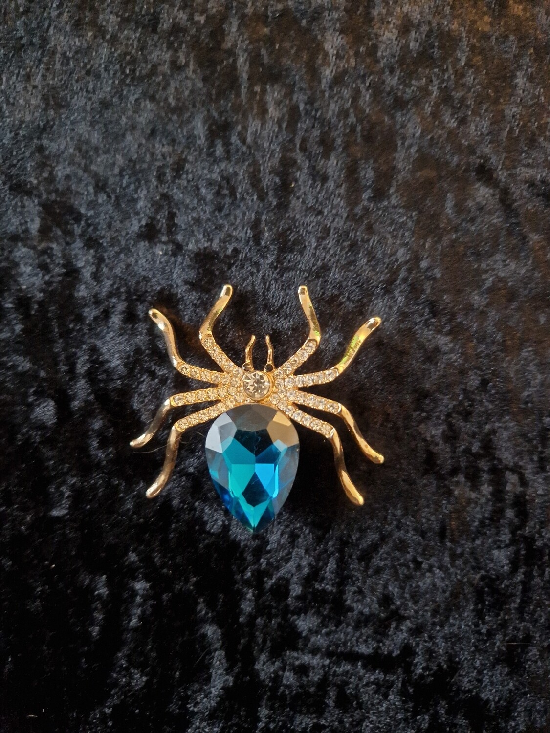 Spider Brooch with Blue Rhinestone Body