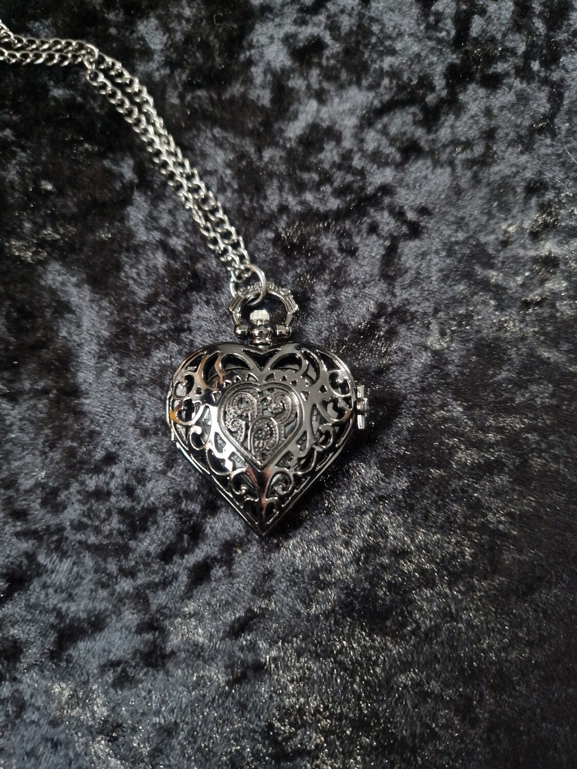 Black Heart Quartz Pocket Watch