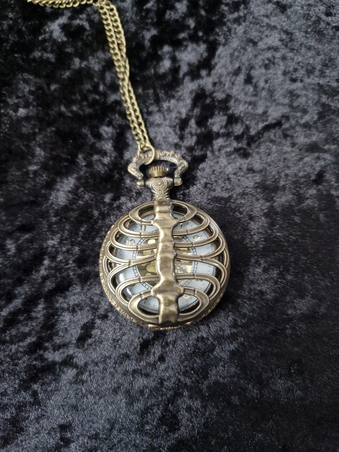 Bronze Tone Rib Cage Style Quartz Pocket Watch