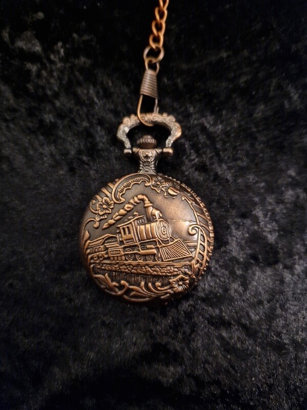 Copper Tone Train Style Quartz Pocket Watch