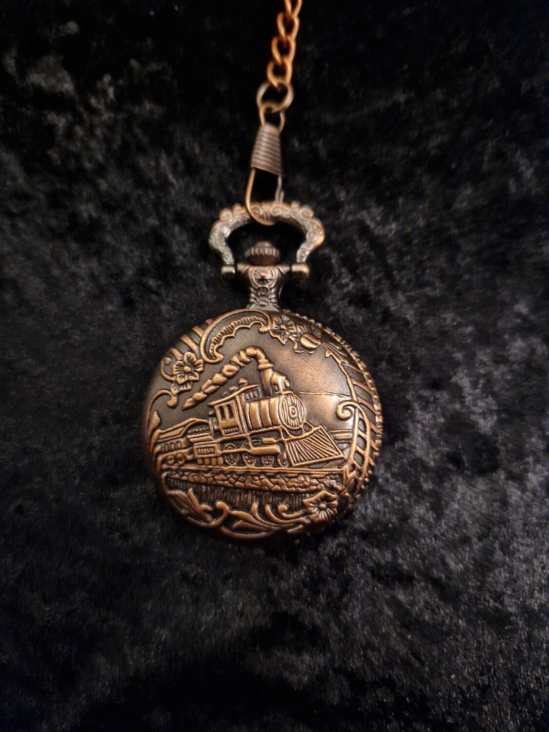Copper Tone Train Style Quartz Pocket Watch