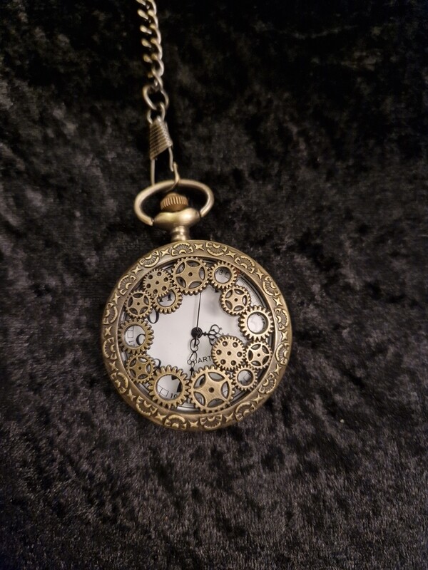 Bronze Tone Cogs Style Quartz Pocket Watch