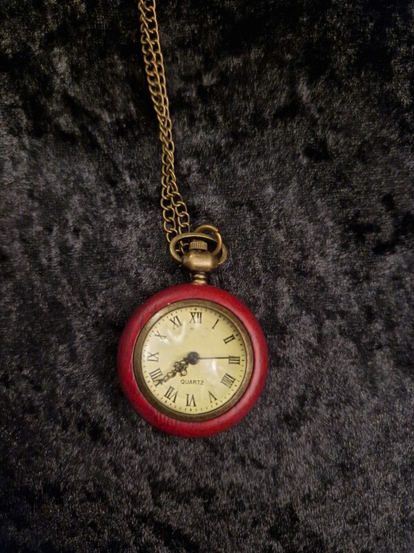 Red Tone Skeleton Back Pocket Watch