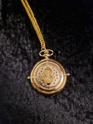 Gold Tone Sand Timer Quartz Pocket Watch