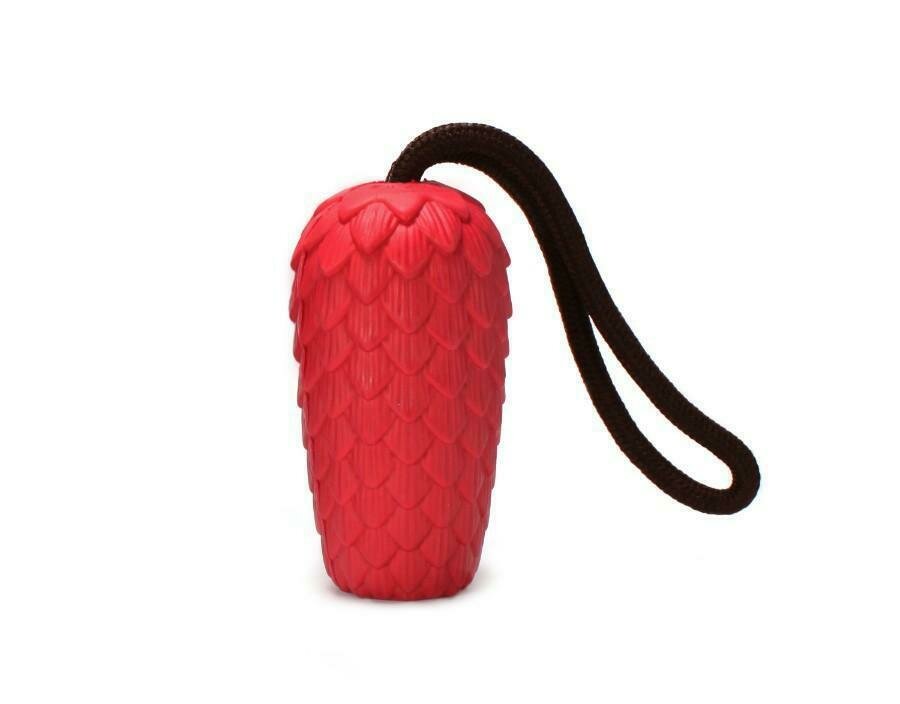 Red Rubber Pine Cone on Rope Dog Toy