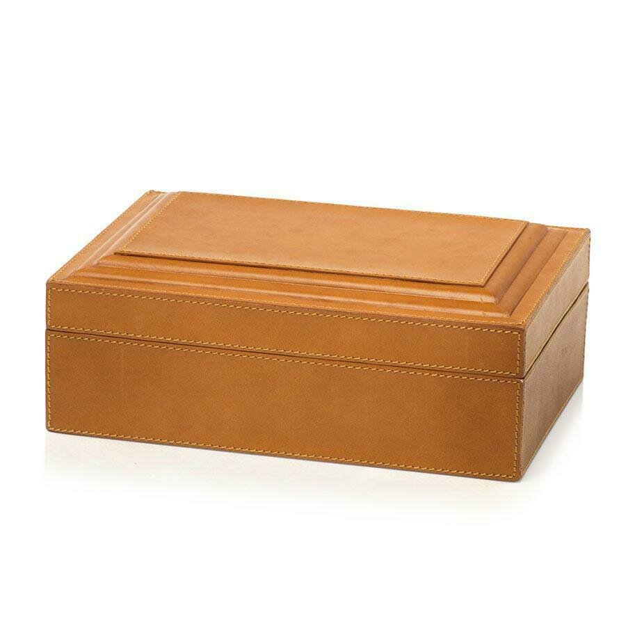 Tan Leather Box with Hinged Lid