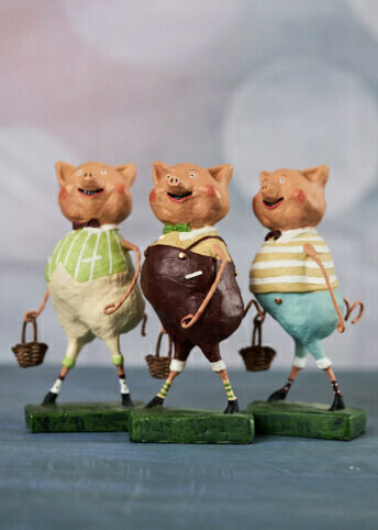 Little Pig - Maroon Overalls by Lori Mitchell Little Pig - Maroon Overalls by Lori Mitchell