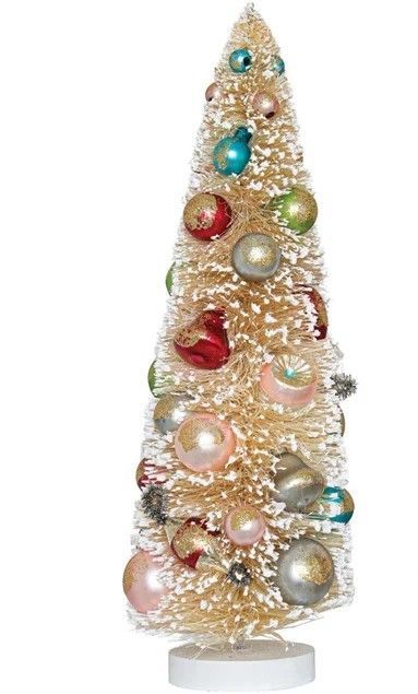 Sisal Bottle Brush Tree w/ Vintage Style Ornaments