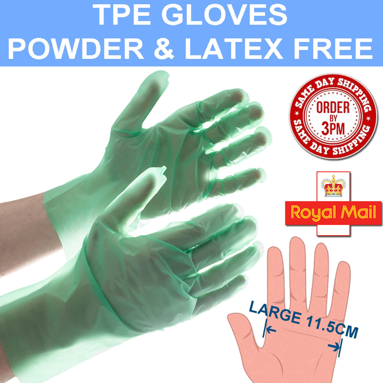 TPE Disposable Gloves - Powder &amp; Latex Free Strong Medical LARGE 11.5cm