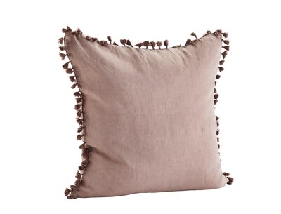 Coussin carré en lin à pompons Coussin carré en lin à pompons