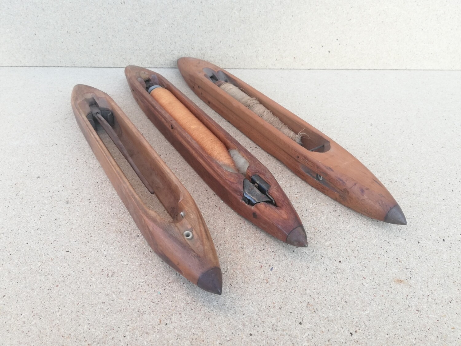 3 houten schietspoelen