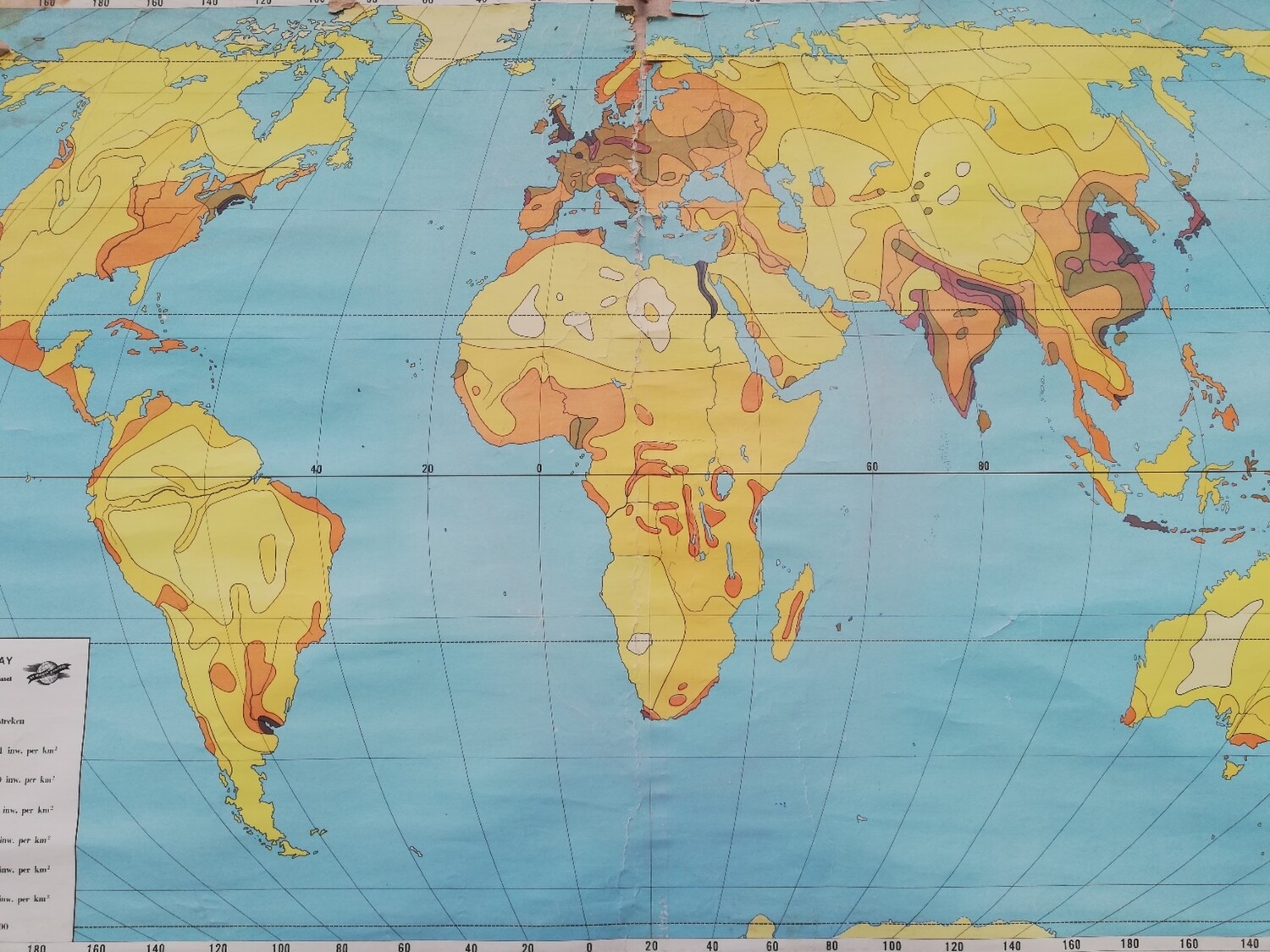 Schoolkaart - wereld / bevolkingsdichtheden