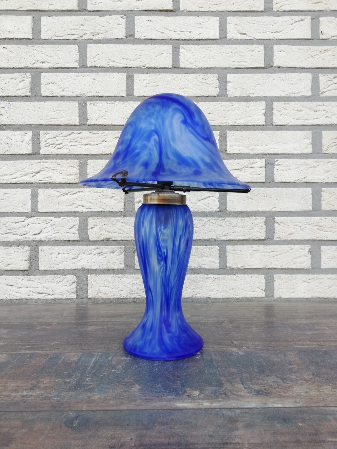 Blauwe glaspasta paddenstoel lamp