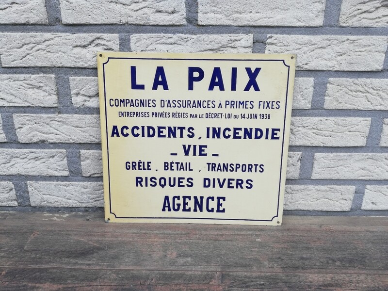 Metalen bord 'La Paix' verzekeringen