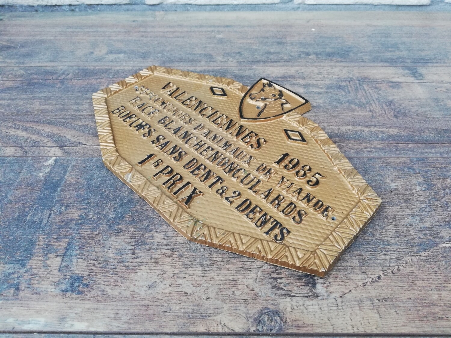 Metalen bord 1e prijs Valenciennes 1985