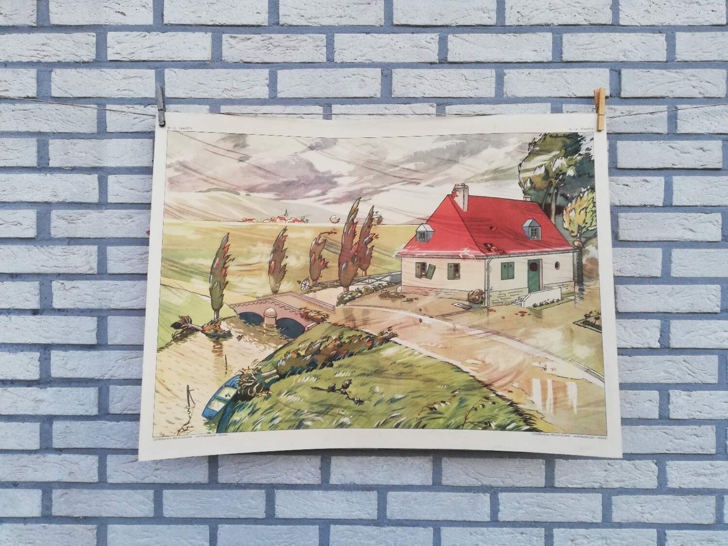 Dubbelzijdige schoolprent - beau temps / tempête