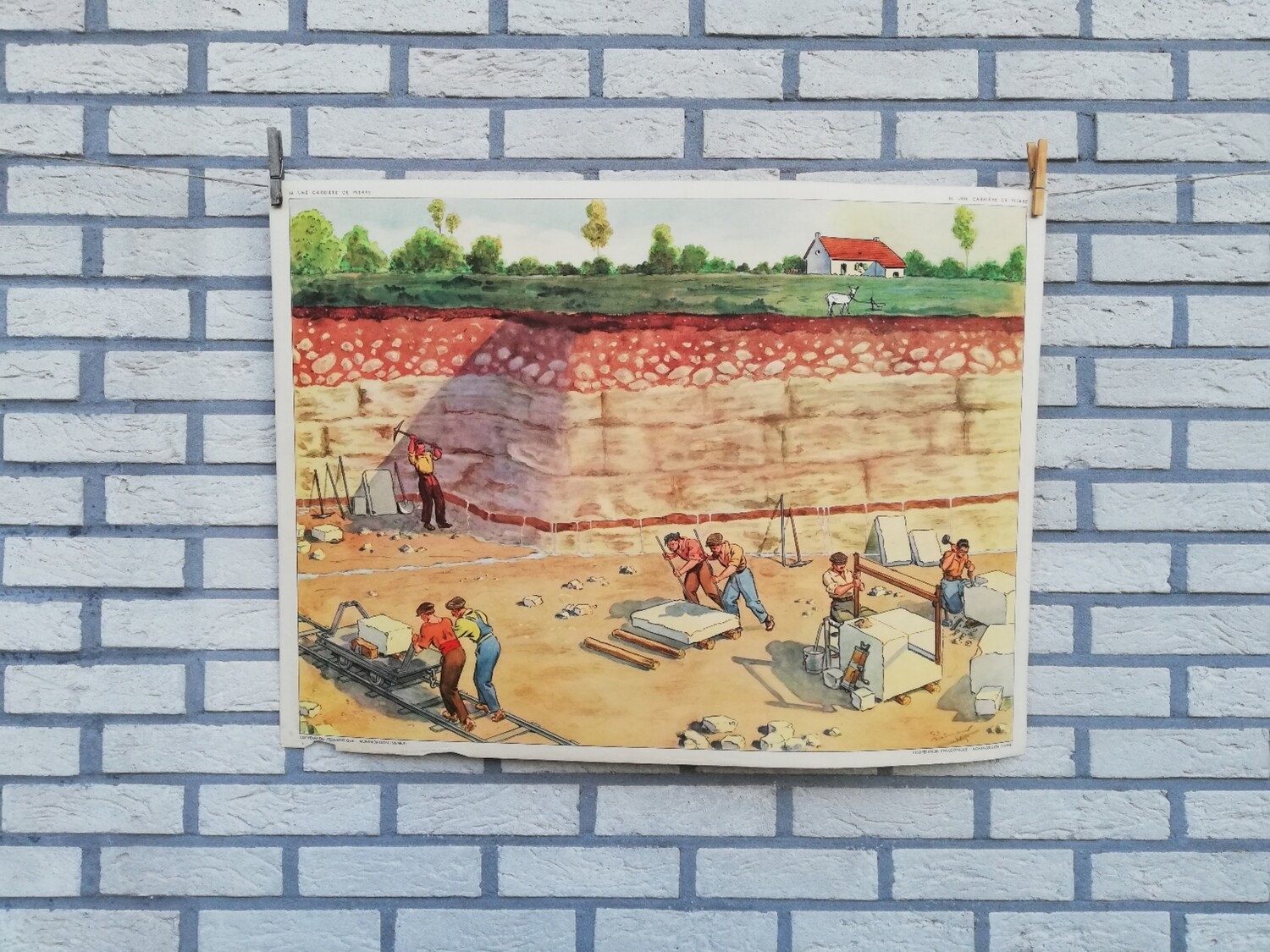Dubbelzijdige schoolprent - climat froid / carrière pierre