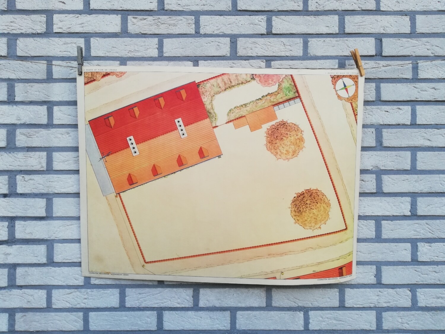 Dubbelzijdige schoolprent - plan de l'école / plan du village