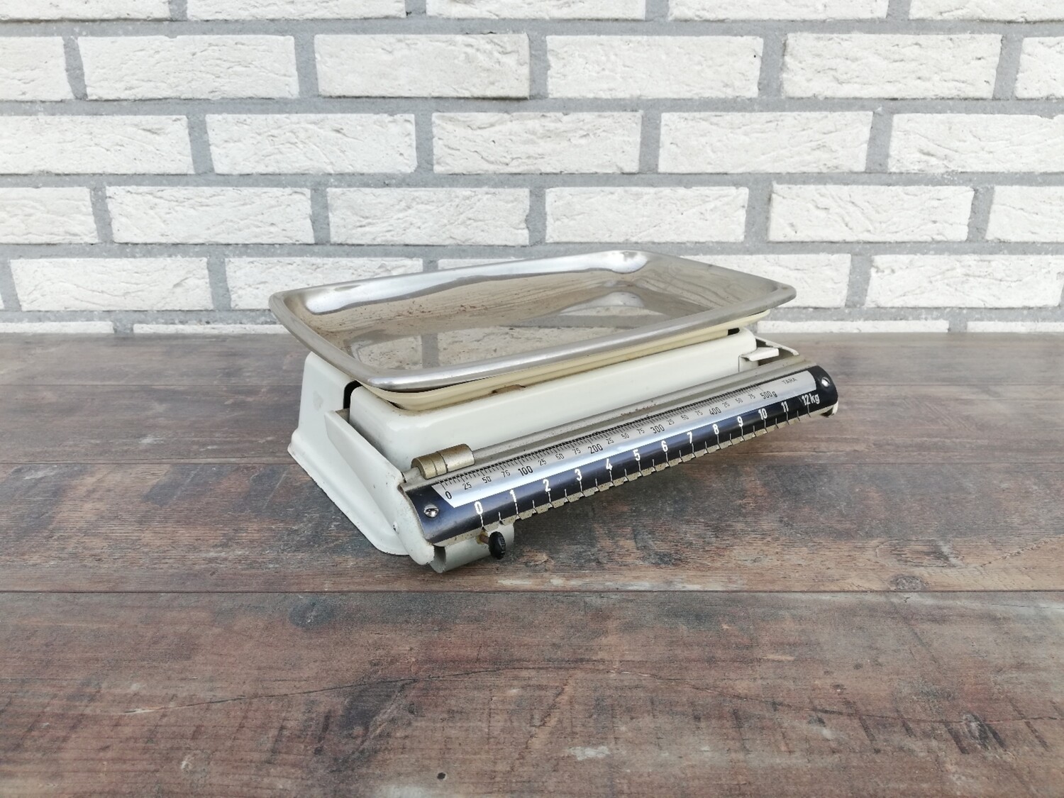 Vintage keukenweegschaal wit 12kg