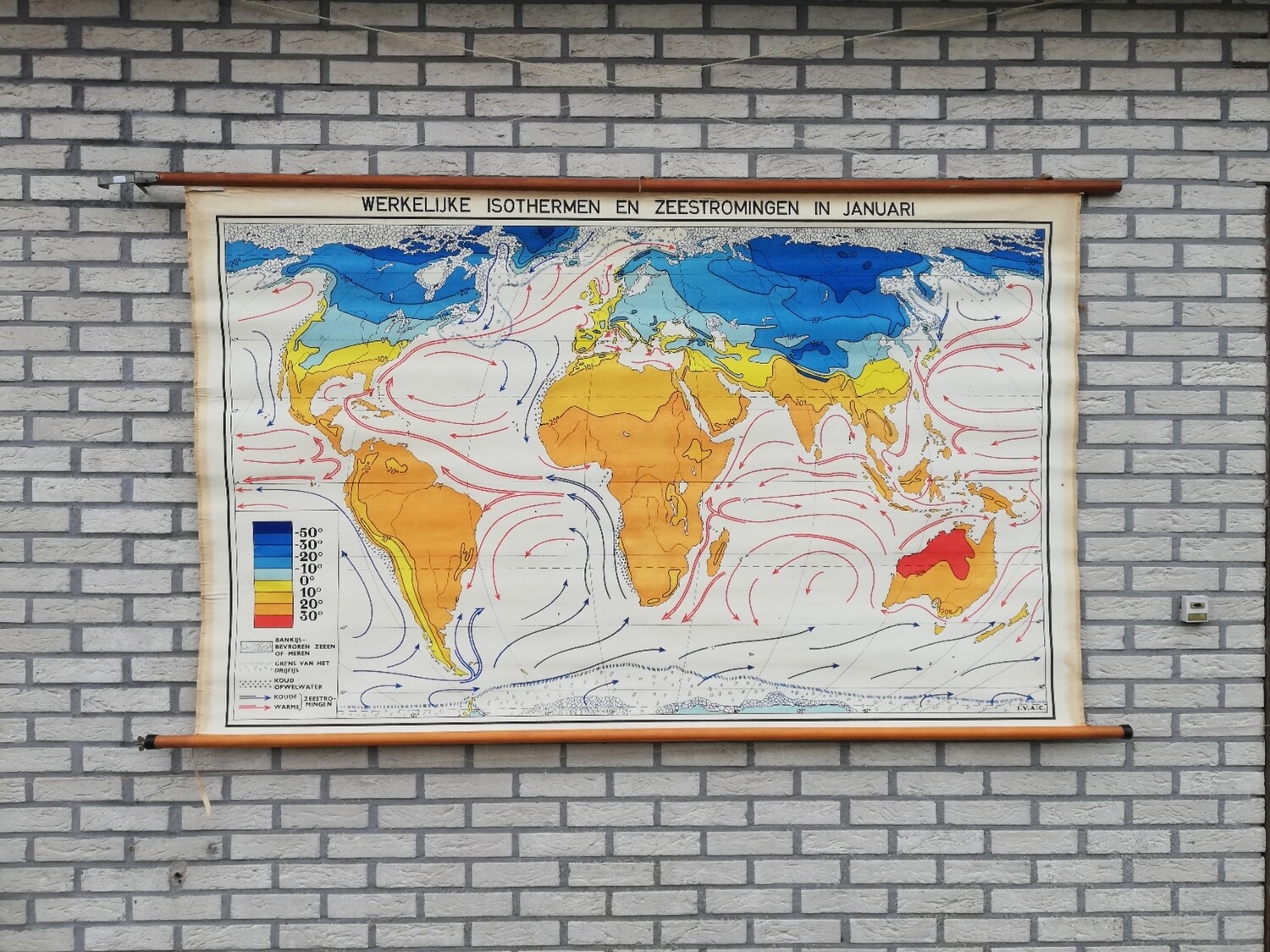Schoolkaart - Wereld / isothermen en zeestromingen