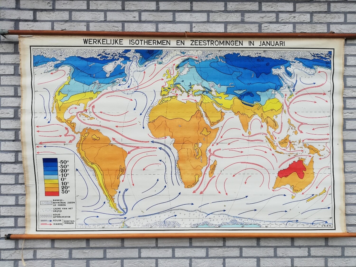 Schoolkaart - Wereld / isothermen en zeestromingen