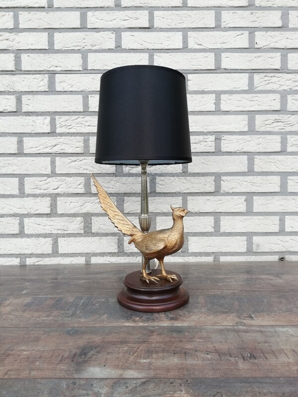 Vintage tafellamp met messing fazant