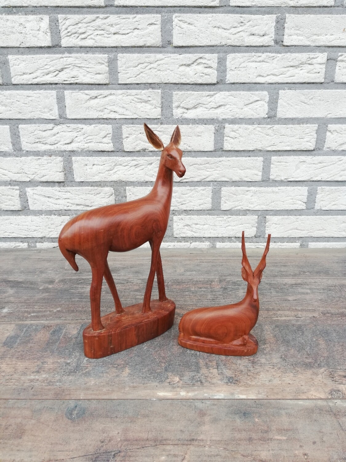 Duo houten hert / antiloop beeldjes