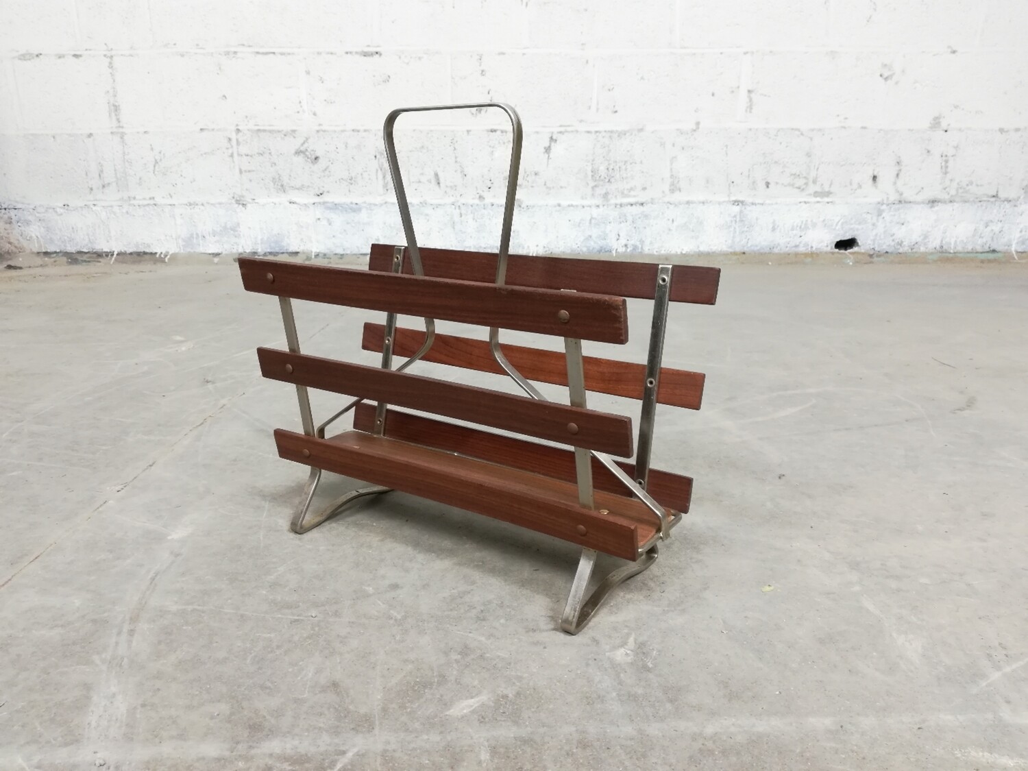 vintage wooden newspaper rack
